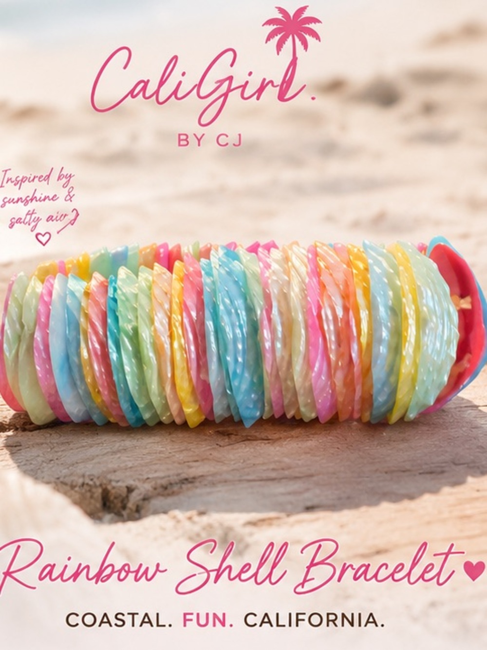 CaliGirl Rainbow Shell Bracelet - Pastel Multicolor, New